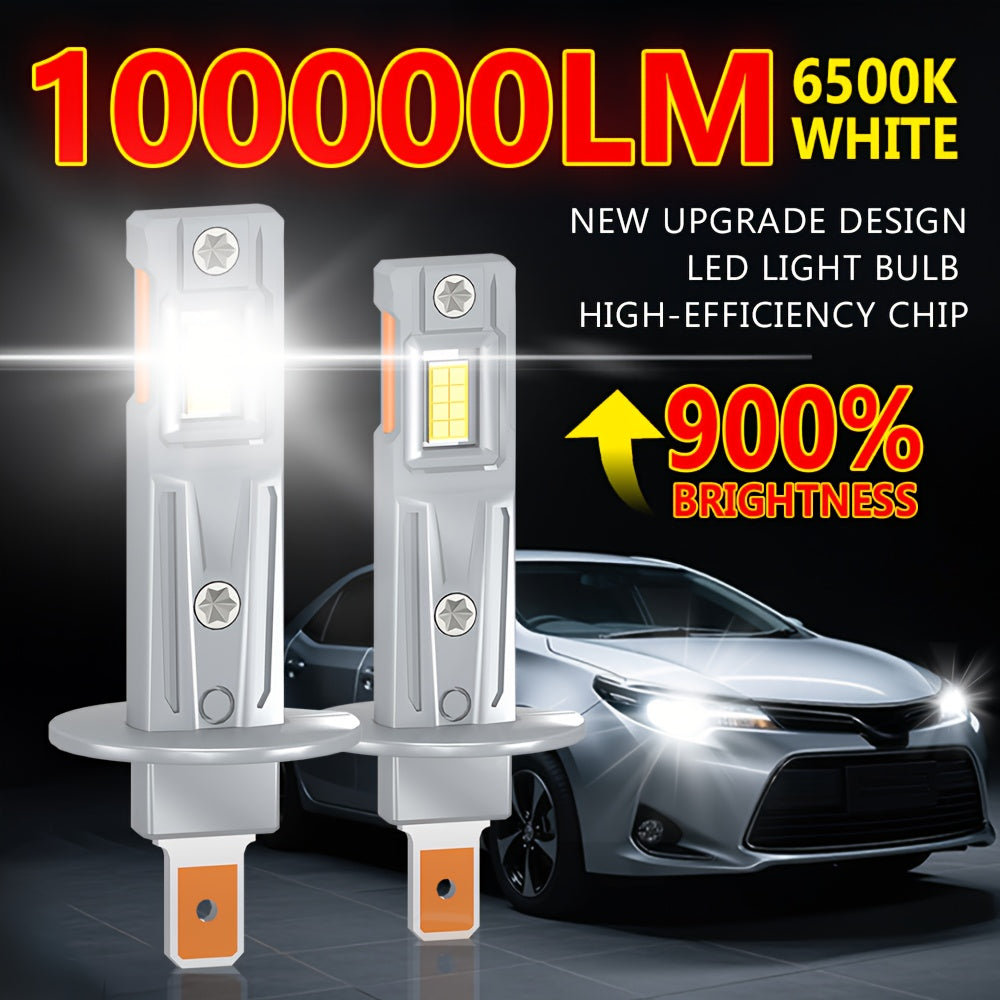 2pcs 2025 Upgraded H1 9005 9006 LED Bulb, Super Bright 1:1 Mini Size 100000LM 12V 6500K White with Fan H4 H7 H11 for Automotive Headlamp Lights, LED Headlight Fog Light, Plug and Play, Without Battery