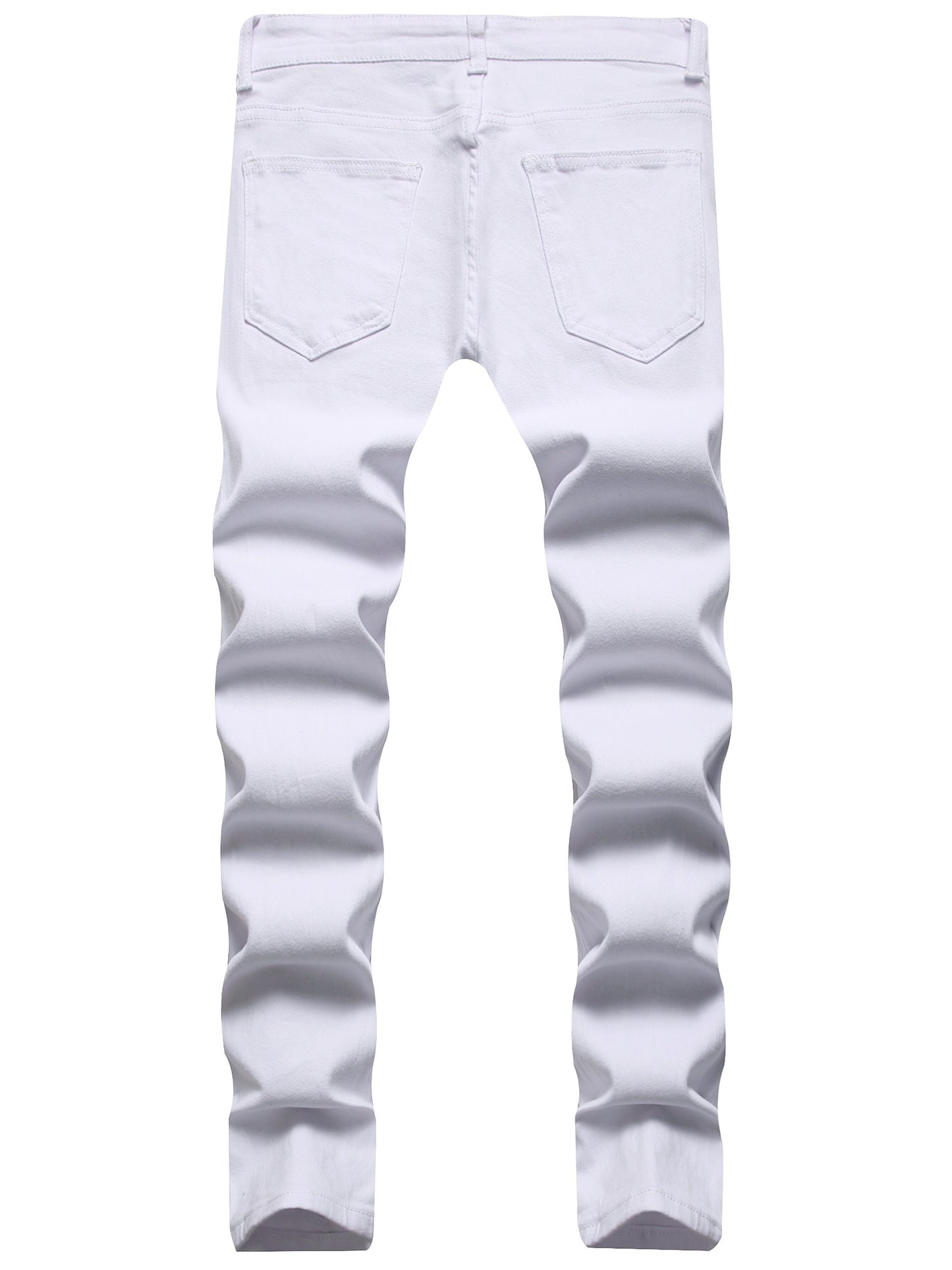 Men Fashion White Ripped Distressed Destroyed Washed Denim Jeans Ripped Slim Fit Wild Jeans White Denim Pants