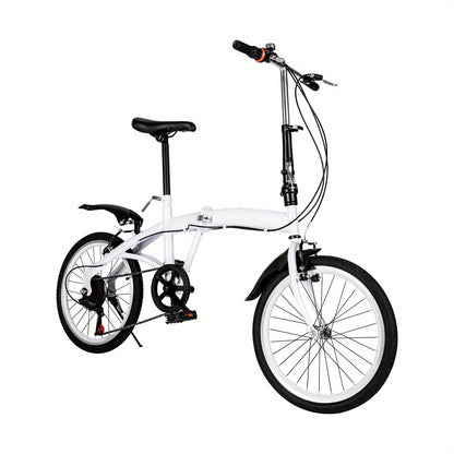 50.8 cm Folding Bicycle Adult Lightweight 6-Speed Height Adjustable Folding Bicycle Adult for Outdoor Cycling Commuting White with Bicycle Circle