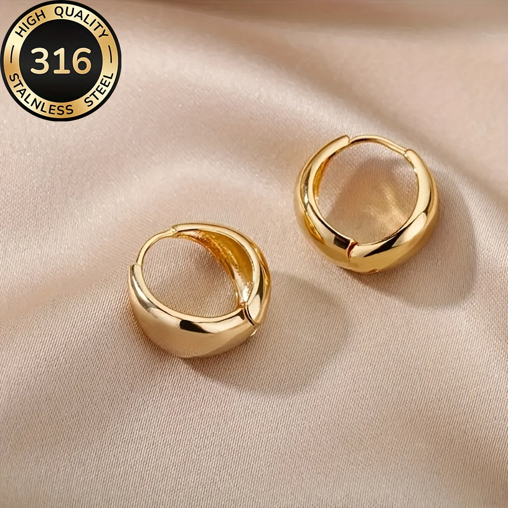 Hypoallergenic stainless steel French Golden hoop earrings, anti-fade, comfortable and versatile, simple and elegant, high-quality fashionable Women's earrings for daily wear or parties, jewelry accessories, are exquisite gif