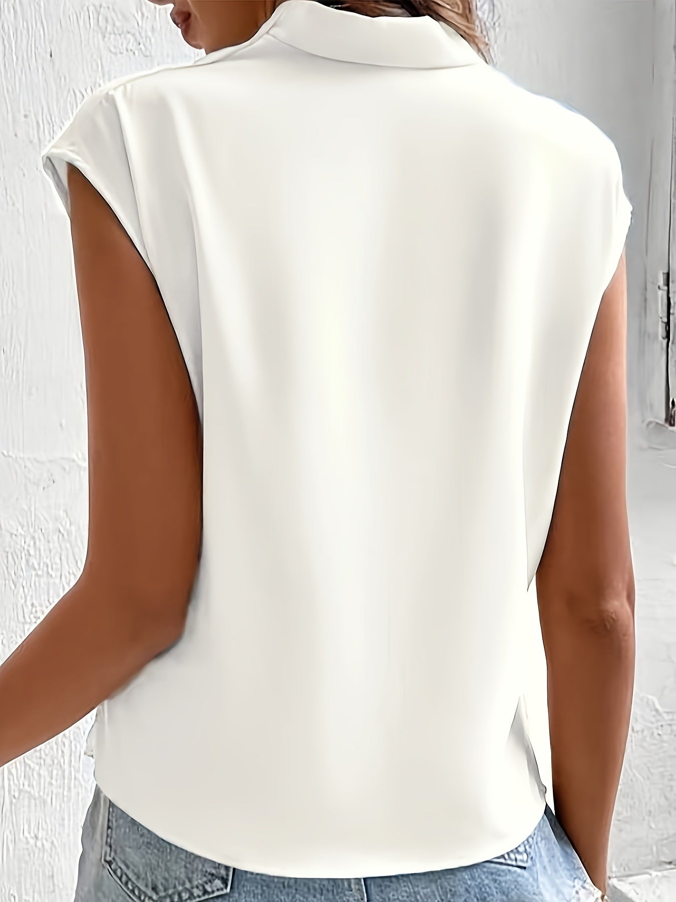 Solid Color Surplice Neck Blouse, Casual Sleeveless Top For Summer, Women's Clothing