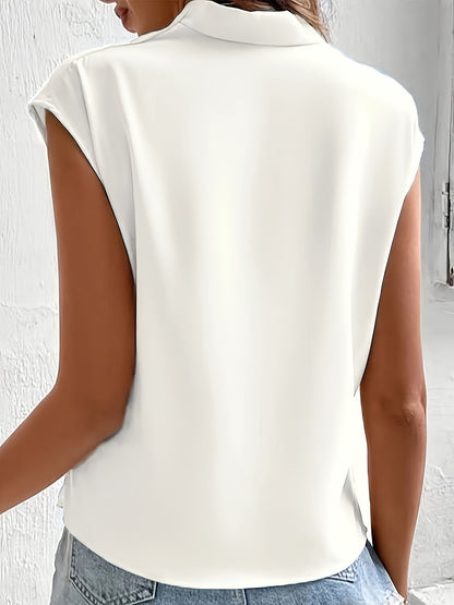 Solid Color Surplice Neck Blouse, Casual Sleeveless Top For Summer, Women's Clothing