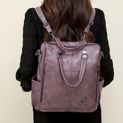 Four One Women's Large Capacity Retro Backpack - Heavy-Duty Nylon Bookbag with Adjustable Shoulder Straps, Golden-Tone Hardware, Front & Back Zipper Pockets, Convertible Crossbody/Backpack for,, Travel (Red, Casual) - (Low