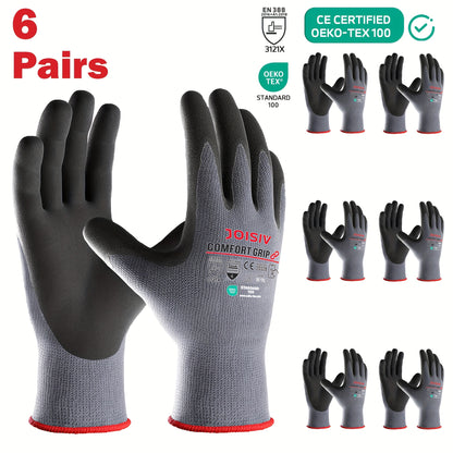 JOISIV 2/6 Pairs of Nitrile-Coated Rubber Gloves Featuring Microfoam Nitrile for a Robust Non-Slip Grip, Ideal for Gardening, Truck Driving, Auto Repairs, Laborers, Home Renovations, And Everyday Tasks.