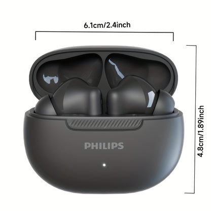 PHILIPS Wireless Black Eapphones Eurbuds Super endurance Headphones, Smooth curve border, Sophisticated and trendy, 320mAh Charging case TAT2020