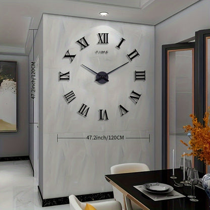 1pc Large DIY Wall Clock Kit, 3D Modern Frameless Wall Clock With Mirror Number Stickers For Home Living Room Bedroom Office Decor, Halloween Room Decor, Xmas Home Decor