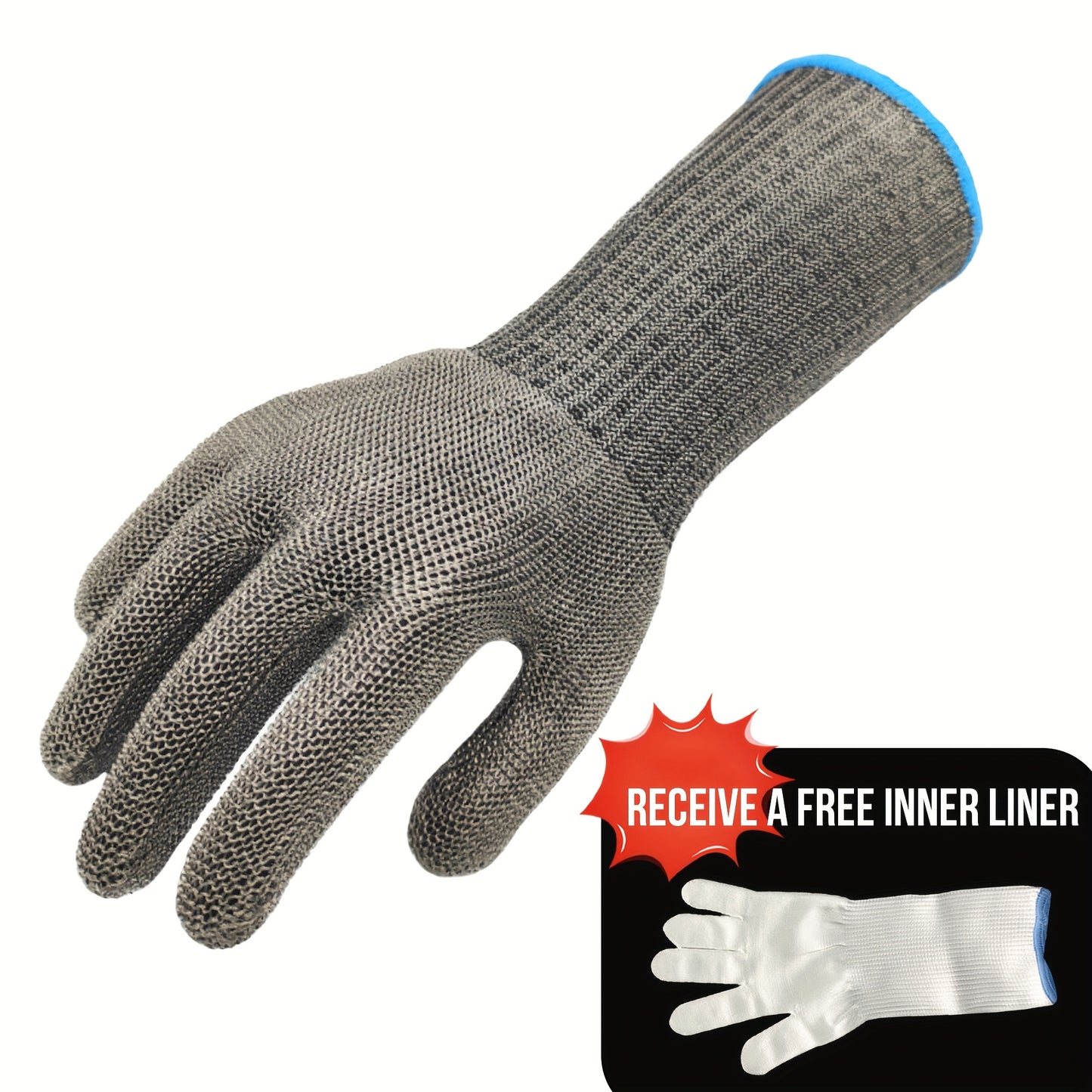 1pc Long Cuff Stainless Steel Wire Mesh Cut-Resistant Glove with White Nylon Liner - Cut Level 9 Protection, Machine Washable, Ideal for Butchering, Glass Handling, and Industrial Work