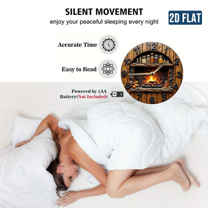 1 round acrylic wall clock - silent and tick-free, featuring a rustic fireplace design with a spice rack and flame effect, battery operated (excluding AA batteries) - home decoration, perfect for Christmas and Easter gifts, 2