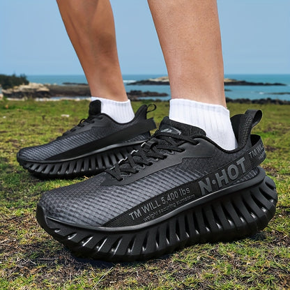 Men'S Lightweight Running Shoes - Non-Slip Grip, Breathable Athletic Sneakers with Cushioned MD Sole - All-Season Gym, Jogging, Hiking, Training Shoes - Low-Top Design for Road, Trail, Casual Attire - Lace-Up Closure (Black)