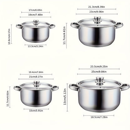 8pcs Stainless Steel Cookware Set, 4 Pots + 4 Lids, Non-Stick Surface Soup Pot, Suitable for Kitchen Use - Cooking Noodles - Seafood - Ramadan Essentials