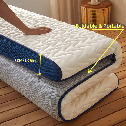1pc 5cm Memory Foam Mattress Topper - High-Density Support, Slow Rebound Pressure Relief, Ultra-Soft Quilted Surface & Breathable Mesh Design, Foldable Portable Bed Pad, All-Season Comfortable Bedding for Bedroom, Dorm & Gues