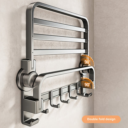 A Multifunctional Foldable Towel Rack with 1 Suction Cup, Including 2 Bases And 7 Hooks, a Space-Saving Towel Storage Rack, Suitable for Bathrooms And Balconies, Gray in Color, No Drilling Required to Change Its Position, Tow