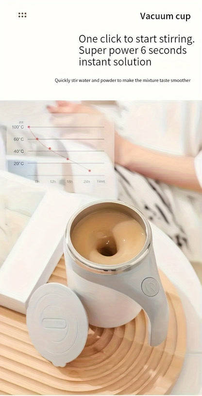 Spill-Proof, Stainless Steel Self-Stirring Coffee Mug - Battery-Powered, Reusable Magnetic Mixing Cup for Home, Office & Travel (AAA Batteries Not Included)