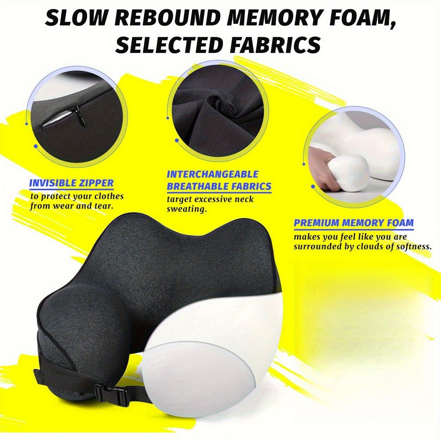 Travel Pillow- Neck Pillow Airplane, Size L for People Over 190, Unique Neck and Head Back Support Travel Pillow for Traveling Sleeping Airplanes, Filling, Black