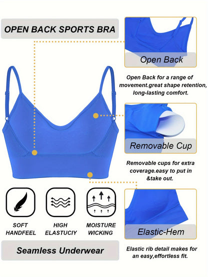 Solid Ribbed Sports Bra, Comfy & Breathable Workout Fitness Intimates Bra, Women's Lingerie & Underwear