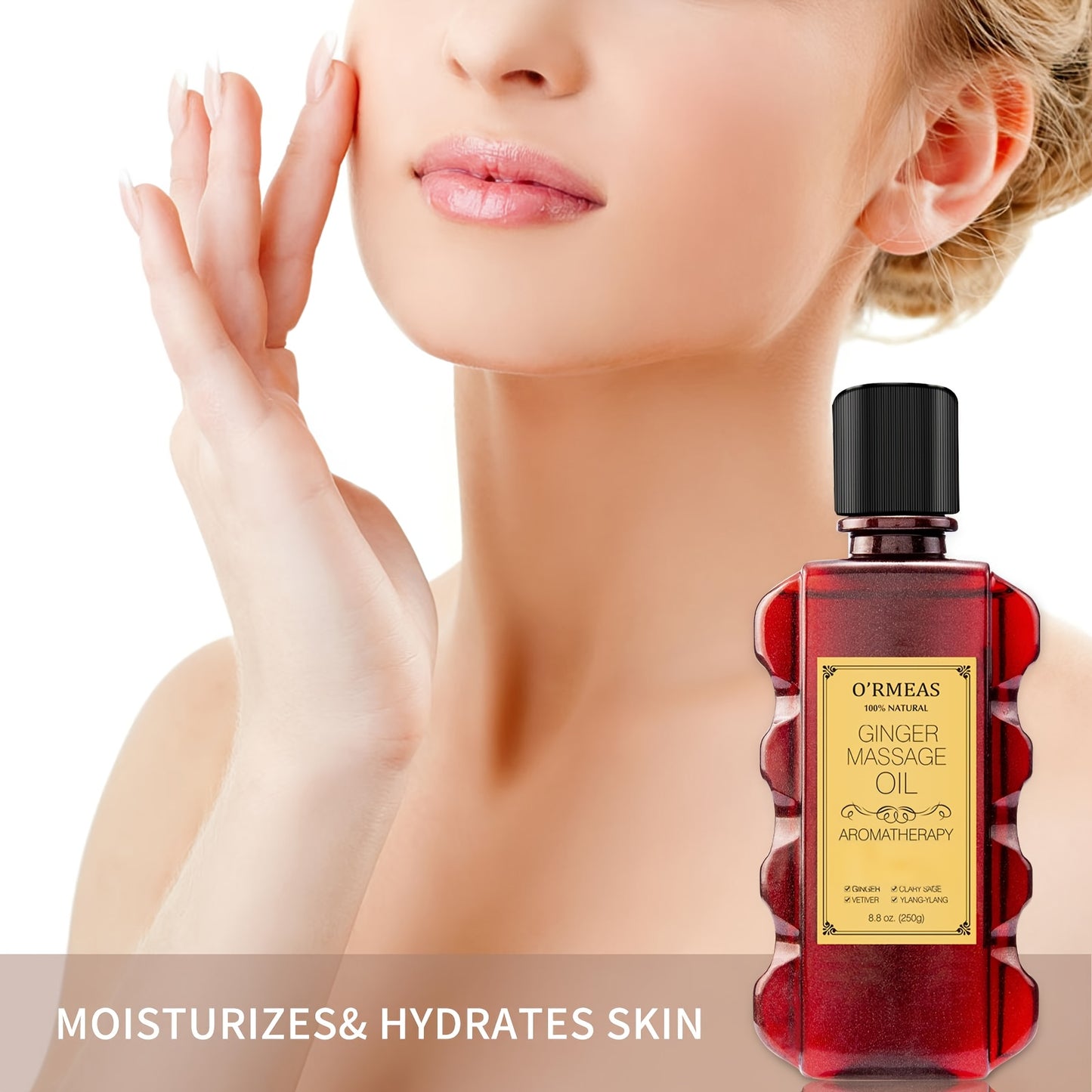 Massage Oil with Ginger Clary Vetiver and Ylang-ylang Massage Oils for Massage body Moisturizing Body Oil for Men and Women 8.8fl.oz