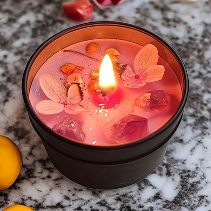 Elegant Lavender Scented Candle in Black Tin - Aesthetic Purple Crystals & Petals Design, Soft Fragrance Natural Soy Wax - Ideal for Relaxation & Home Decor, Perfect Women's Gift, Relaxation Candle|Spa Atmosphere Candle|Black