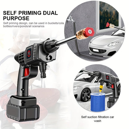 21V Cordless Electric Pressure Washer with 1300mAh Battery & Charger - Heavy-Duty Portable Handheld Power Washer, Lithium-Ion Battery-Powered, Ergonomic Design with Adjustable Nozzle & Hose Connector for Cars, Floors, Garden,