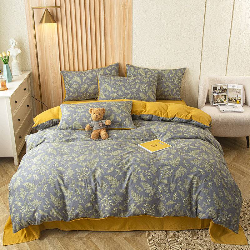 Dark Vine Pattern 4pcss Bedding Set Vintage Small Floral 4pcss Sheet Set Includes 1 Flat Sheet, 1 Duvet Cover, 2 Pillowcases - Washable Polyester Machine Washable - Breathable And Easy to Clean, Does Not Contain Down Duvet Or