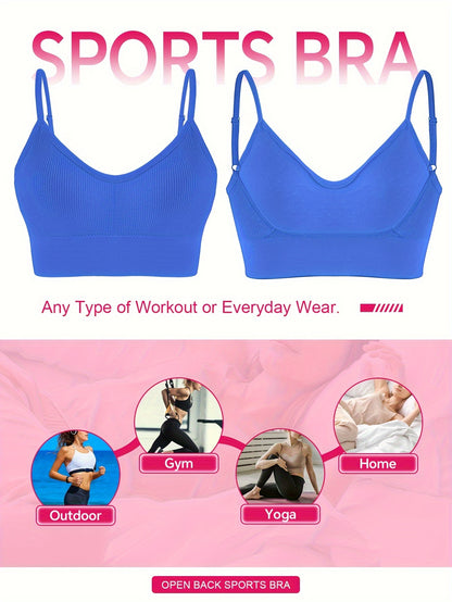 Solid Ribbed Sports Bra, Comfy & Breathable Workout Fitness Intimates Bra, Women's Lingerie & Underwear