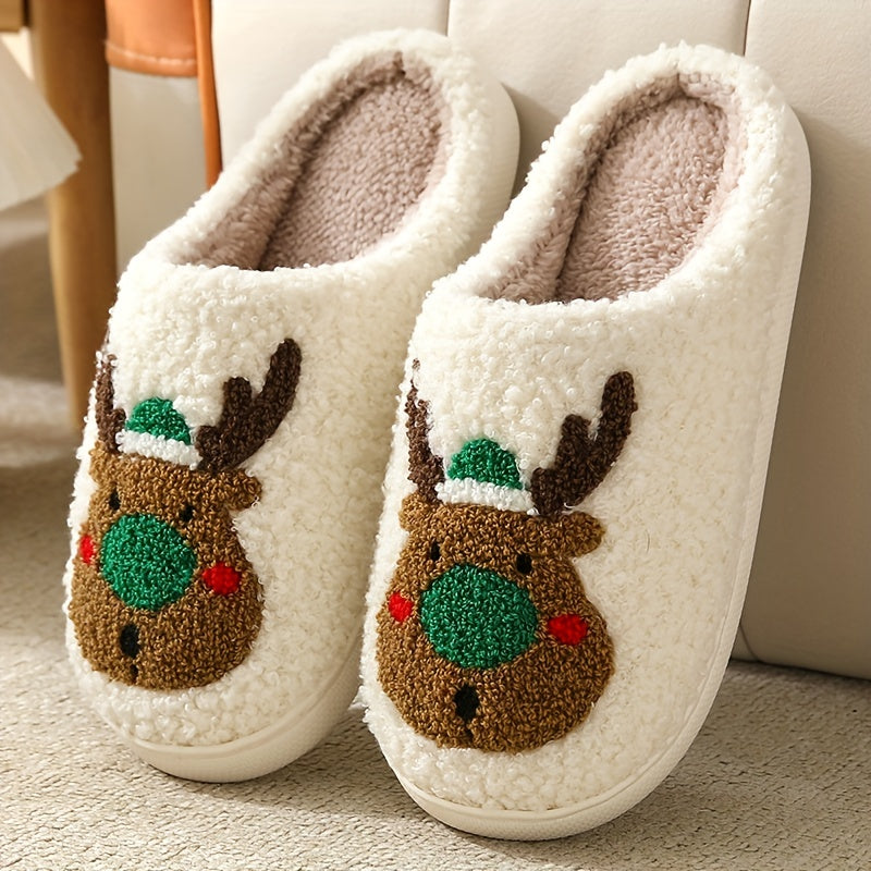 Christmas Tree Pattern Fuzzy Slippers, Winter Warm Closed Toe Flat Floor Shoes, Cozy Soft Sole Plush Home Slippers