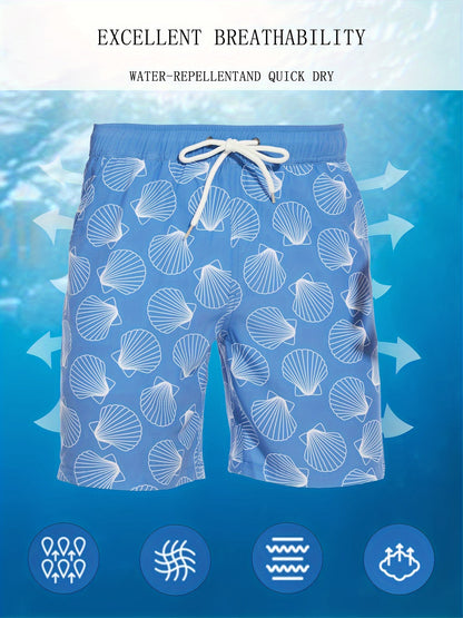 Men's Quick-Dry Beach Shorts with Tropical Palm Tree & Palm Leaf Print - Breathable Stretch Fabric for Summer, Outdoor, Hiking, Swimming - Machine Washable Casual Athletic Shorts, Outdoor Activewear, Summer Shorts