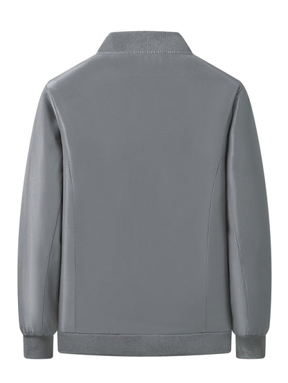 Men's Winter Insulated Full-Zip Jacket with Fleece Lining - Grey Casual Baseball Collar Coat, Zippered Pockets & Polyester Shell for Cold Weather, Outdoor & Everyday Use - Hand Washable (No Dry Clean)