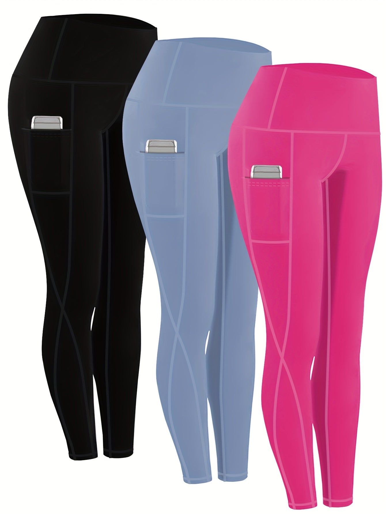 230g Women's Leggings Set of 3 High Waist Breathable with Pockets Compression Tights Multi-Color Suitable for All Seasons Daily Sports Fitness Yoga Shapewear