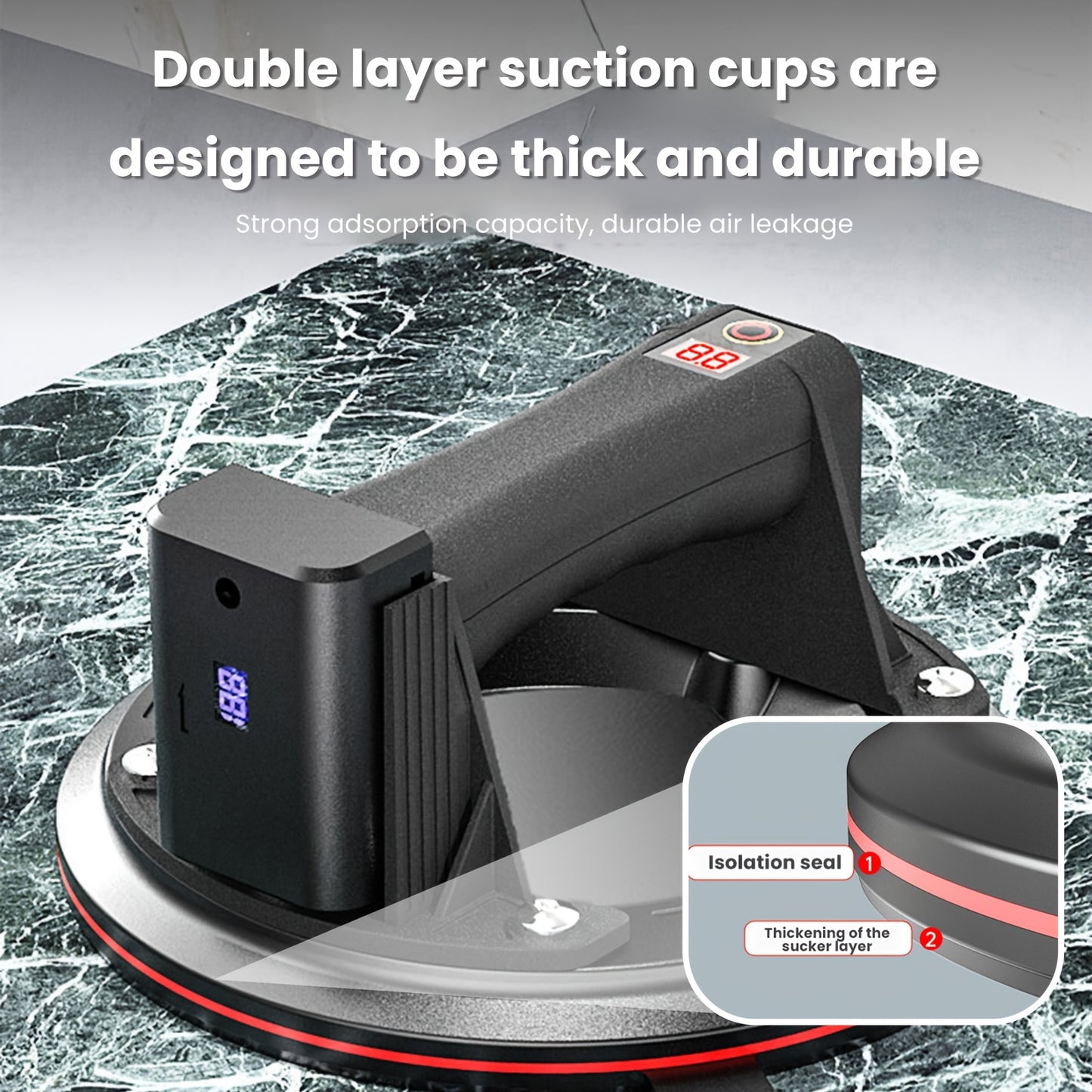 2pcs Set Of 20.32 cm Vacuum Suction Cups 200kg Load Capacity Heavy Duty Vacuum Picker with Double Layer High Quality Rubber Large Diameter Suction Cup Smart Pressure Display for Handling And Installation Can Be Used to Move G