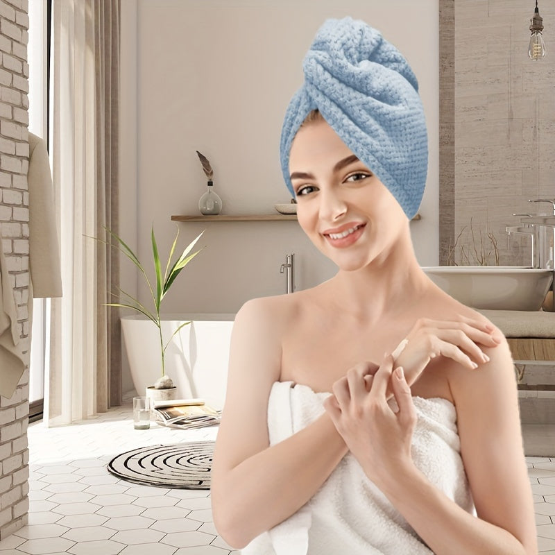 Microfiber Hair Towel Wrap 1 PCS - Soft and Fluffy Waffle Weave, Fast Drying Hair Cap with Button, Knit Fabric, Suitable for Bathroom - Contemporary Polyester Space-Themed Towel for Women, Highly Absorbent