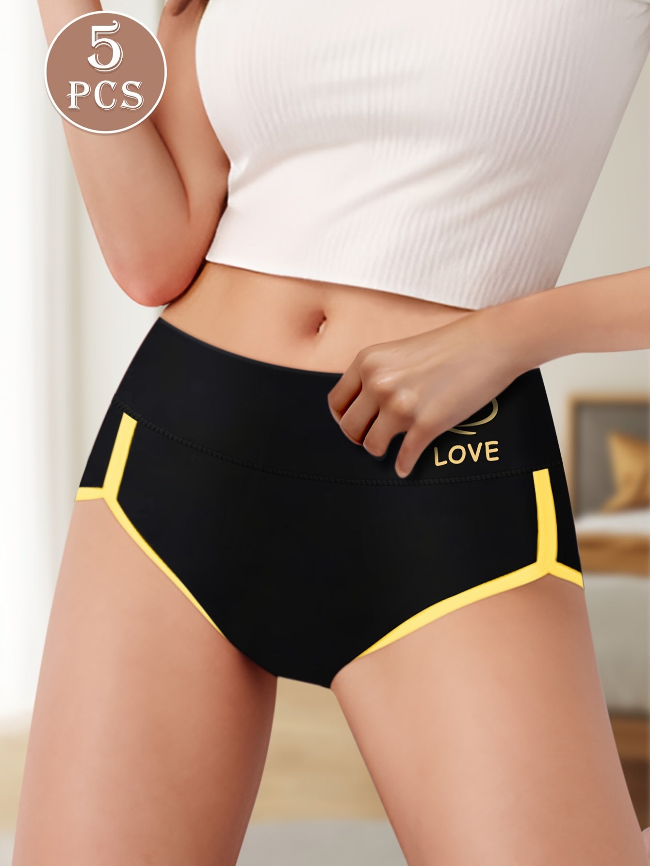 5-Pack Women's High Waist Briefs - Color Block Design, Soft Comfortable Triangle Underwear with Multi-Color Options, Non-Transparent & Hand Wash Only for Everyday Elegant Wear