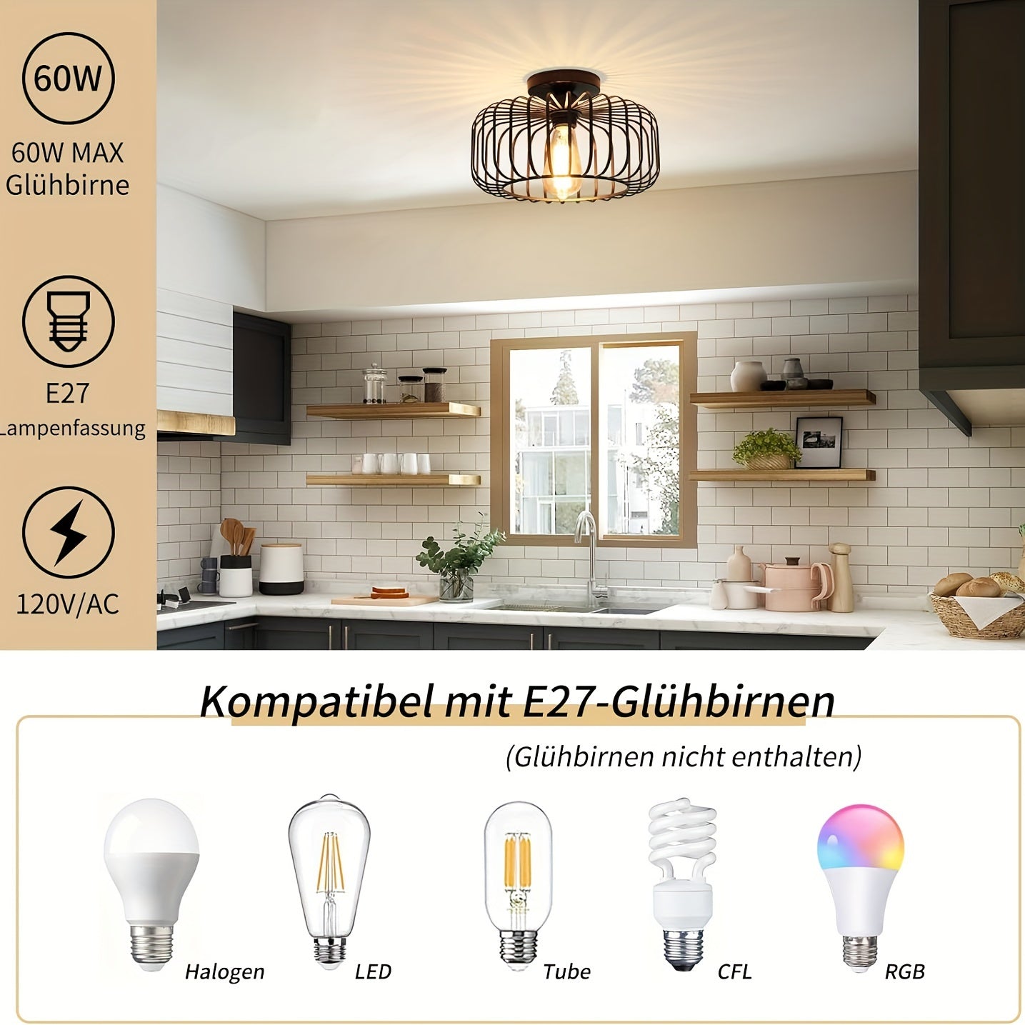 Ceiling Light Black, Modern Metal Ceiling Lamp E27 Socket, 1 Flame Round Lampshade Pendant Lamp for Kitchen Hallway Living Room Bedroom Dining Room