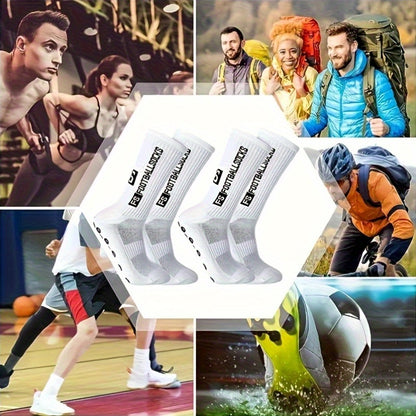 2/6/10/20 Pairs Men'S Thickened Moisture-Wicking Breathable Soccer & Basketball Training Socks - Non-Slip Grip, Cushioned Arch & Heel Support, Sweat-Resistant, Soft Elastic Athletic Socks For Outdoor Sports, Gym, Football Mat