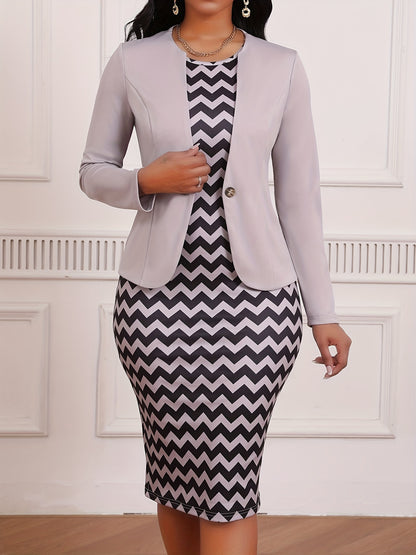 Stylish Women's Elegant Print Two-Piece Dress HRYY068