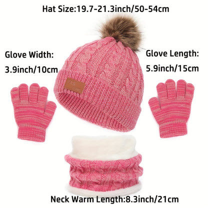 Conjunto de 3 peças para o inverno infantil: cachecol de veludo quente, gorro e luvas de malha para bebé dos 2 aos 8 anos.
