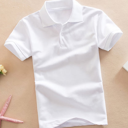 Camisa casual de criança com lapela, t-shirt de manga curta para menino, roupa infantil confortável e respirável.