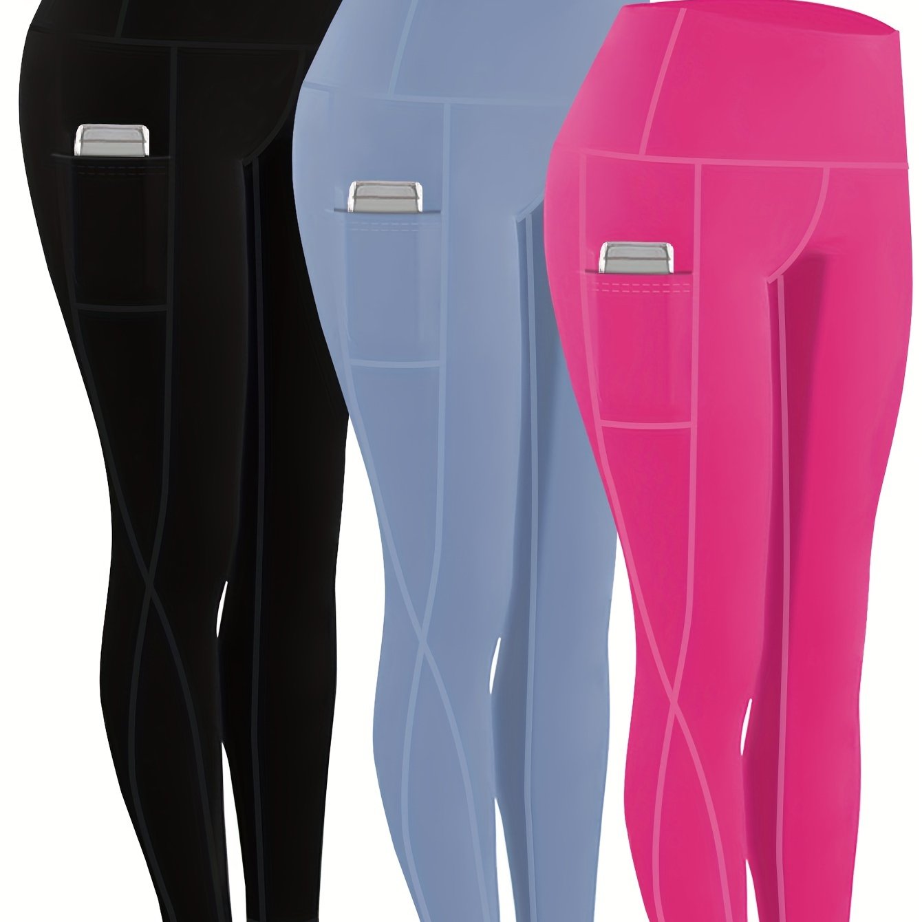 230g Women's Leggings Set of 3 High Waist Breathable with Pockets Compression Tights Multi-Color Suitable for All Seasons Daily Sports Fitness Yoga Shapewear