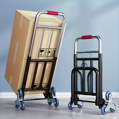 1pc Heavy-Duty Folding Hand Truck with Stair-Climbing Wheels, Compact Folding Cart, Heavy Load Capacity, for Home, Warehouse, Grocery Shopping, Moving - Space-Saving Design