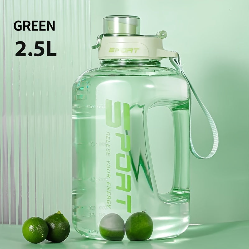 1pc 2.5L/84.54oz Large Capacity Leakproof Straw Water Bottle - Portable, Durable PC Plastic with Flip Top Lid, Ideal for Outdoor Sports, Travel & Fitness, Hydrate in Style with "SPORT" Motivational Design, Sports Water Bottle