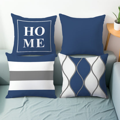 4pcs Navy Blue & White Geometric Throw Pillow Set - Modern Contemporary Cushion Covers with Grey Accent, Soft Plush Texture, Zipper Closure, Hand Wash Only for Sofa, Bed, Chair - Navy Blue Home Decor in Neutral Tones (Beige,