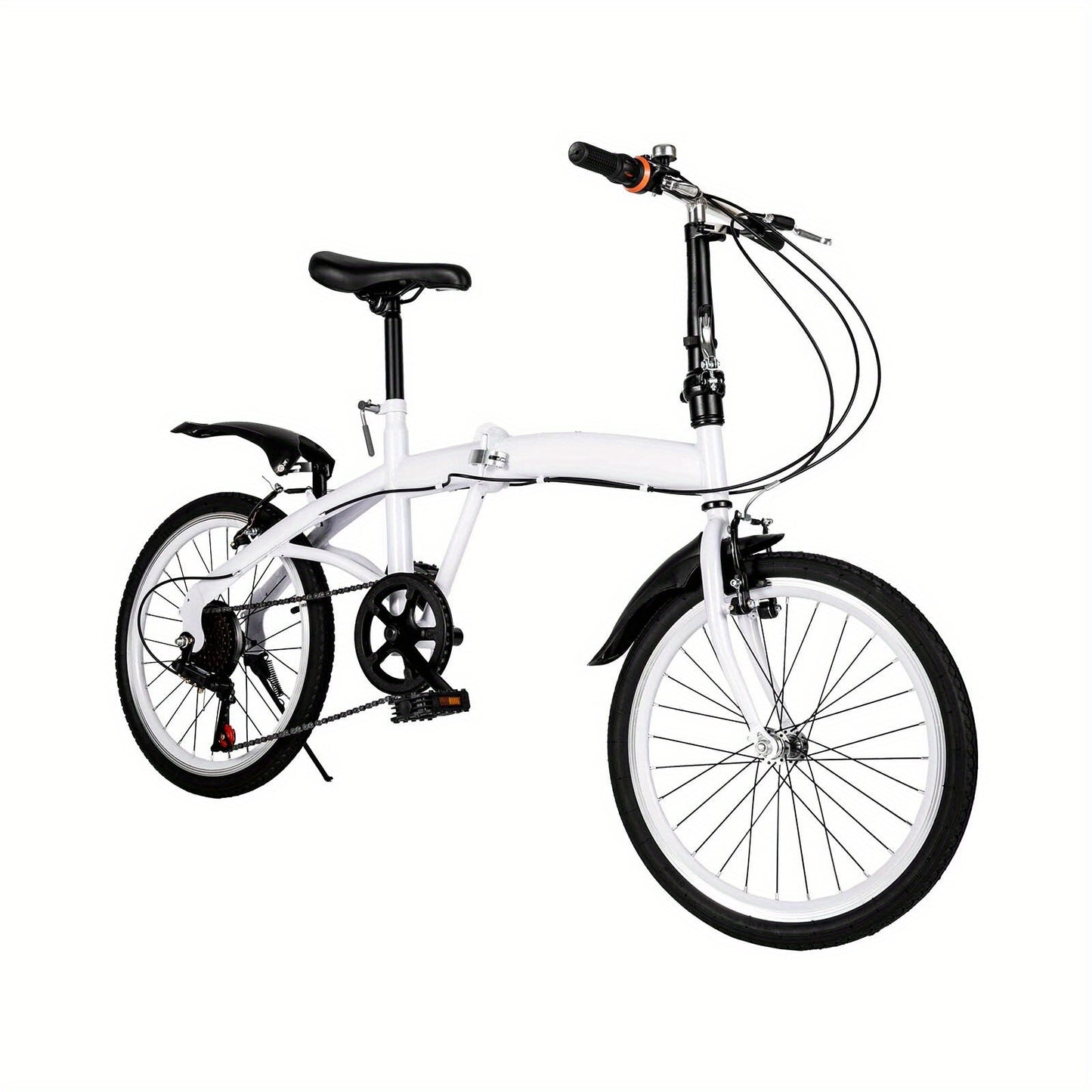 50.8 cm Folding Bicycle Adult Lightweight 6-Speed Height Adjustable Folding Bicycle Adult for Outdoor Cycling Commuting White with Bicycle Circle