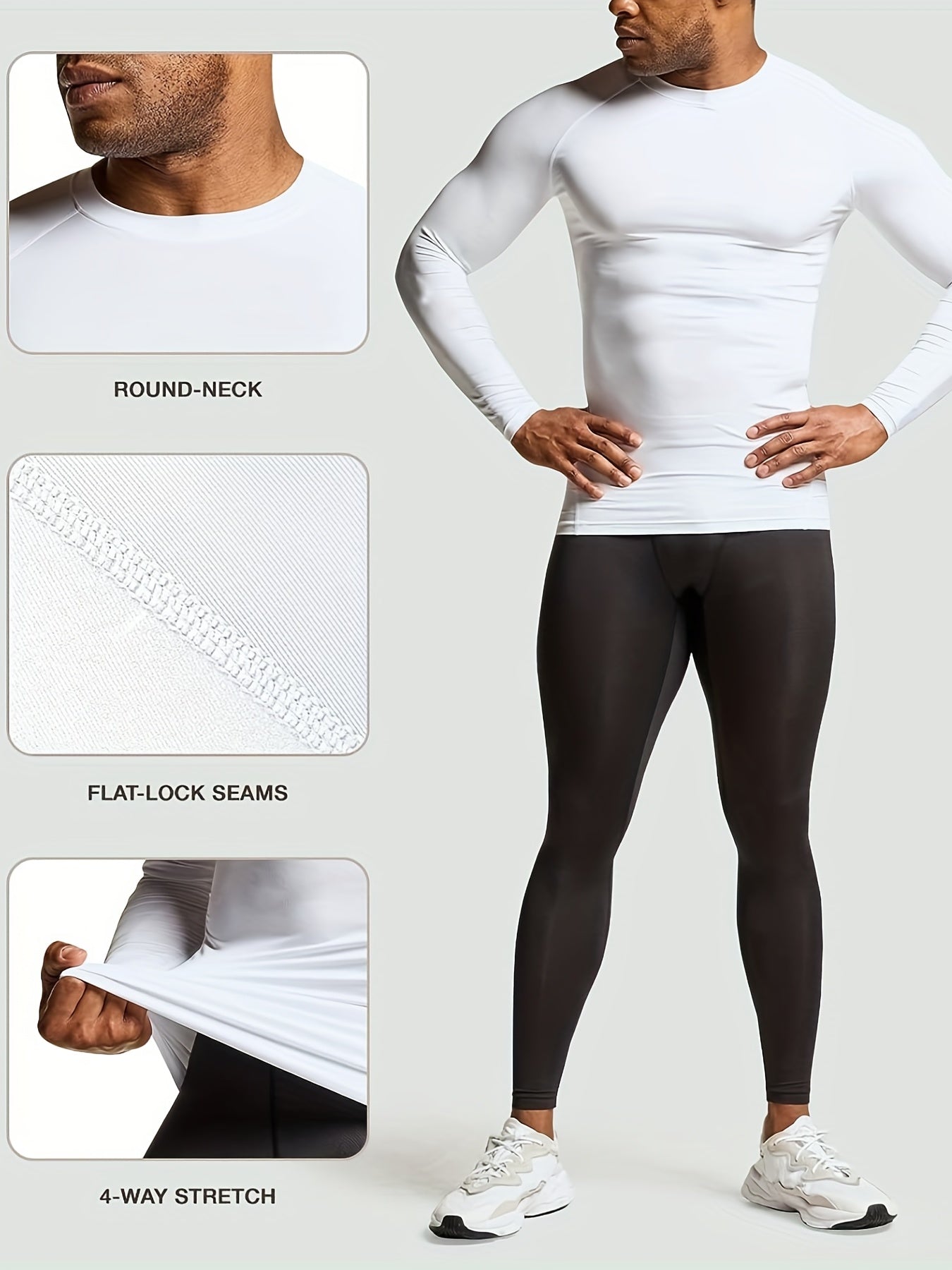 1/3 Pcs, Men's Thermal Long Sleeve Compression Shirts, Winter Sports Base Layer Top, Athletic Running T-Shirt