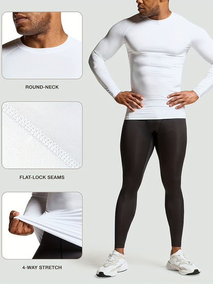 1/3 Pcs, Men's Thermal Long Sleeve Compression Shirts, Winter Sports Base Layer Top, Athletic Running T-Shirt