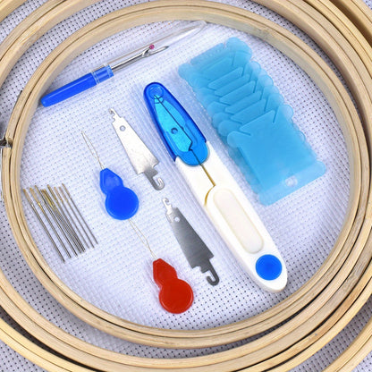 1set Embroidery Kit, 50/100 Colors Threads, 5 Pcs Bamboo Embroidery Hoops And Cross Stitch Tools Set, Hand Embroidery Starter Kit For Beginners Adults