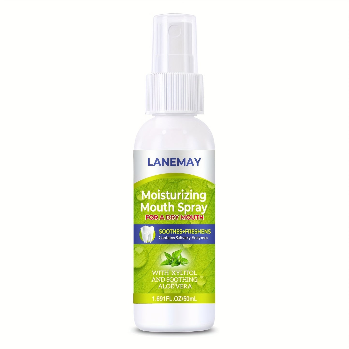 Lanemay Alcohol-Free Dry Mouth Moisturizer with Xylitol and Aloe Vera - Instant Relief Salivary Enzyme Breath Freshener, 1.69fl oz/50ml