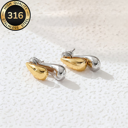 AIVEO Women's Hypoallergenic Stainless Steel KC Golden Plated (KC Golden) Teardrop Earrings - Anti-Fade Sensitive Beige Dainty Studs, Minimalist Elegant Drop Jewelry for Daily Wear, Parties & Sensitive Nose/Piercing, Year-Rou