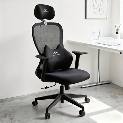 Cadeira ergonómica de encosto alto com apoio de cabeça ajustável, cadeira de escritório para executivos, apoio para os pés com altura ajustável incluída, postura sentada confortável.