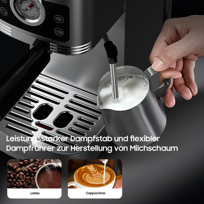 Espresso Machine CM1660B with 20 Bar Ulka Pump - Sieve Carrier Machine with Milk Frother, 1350W, 1.3L Water Tank - Compact Coffee Machine for Home