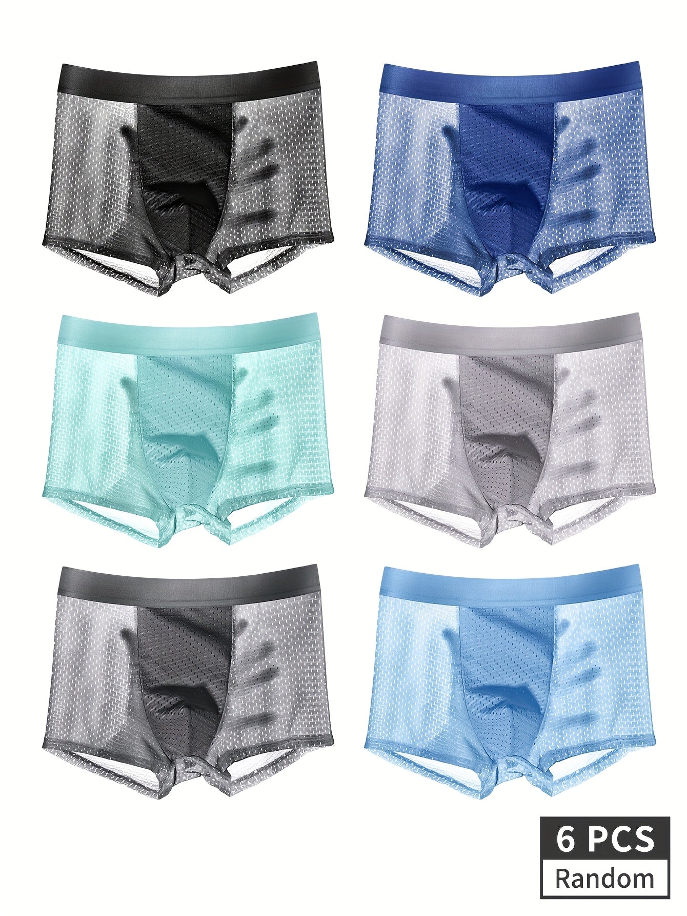 6-Piece Men's Breathable Underwear - Moisture-Wicking No-Show Boxer Briefs, Mid-Stretch Solid Color for Running & Summer, Sexy Comfort Fit