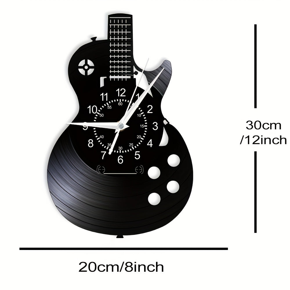1pc Guitar Vinyl Wall Clock Gifts For Holiday, Black Music Wall Clock Instrument Art Unique Gifts For Men Women Guitar Player For Birthday Wall Decor, Fall Halloween Decor